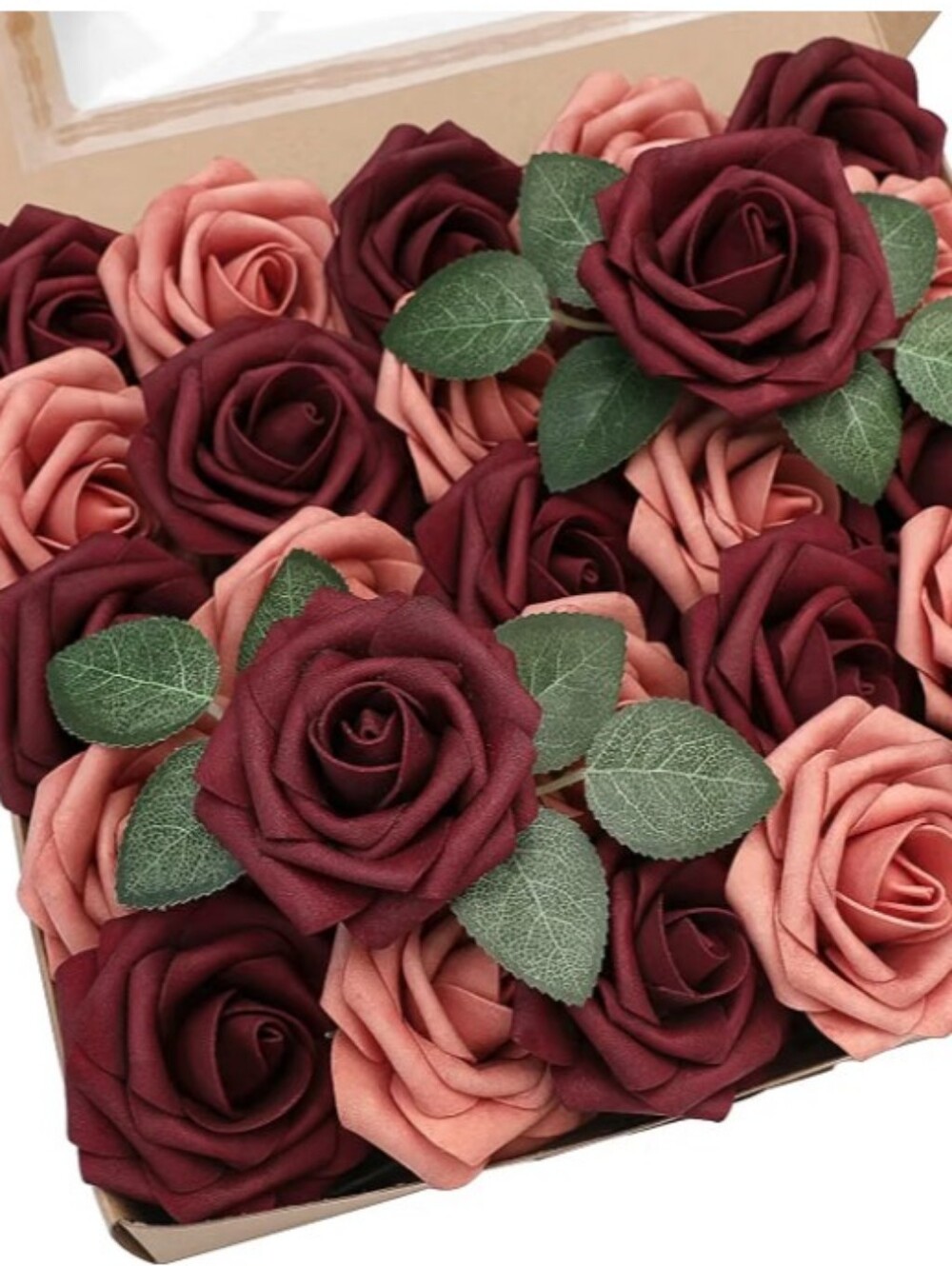 25pc-Decorative Artificial Flowers (Burgundy/Peach) ♥️🧡